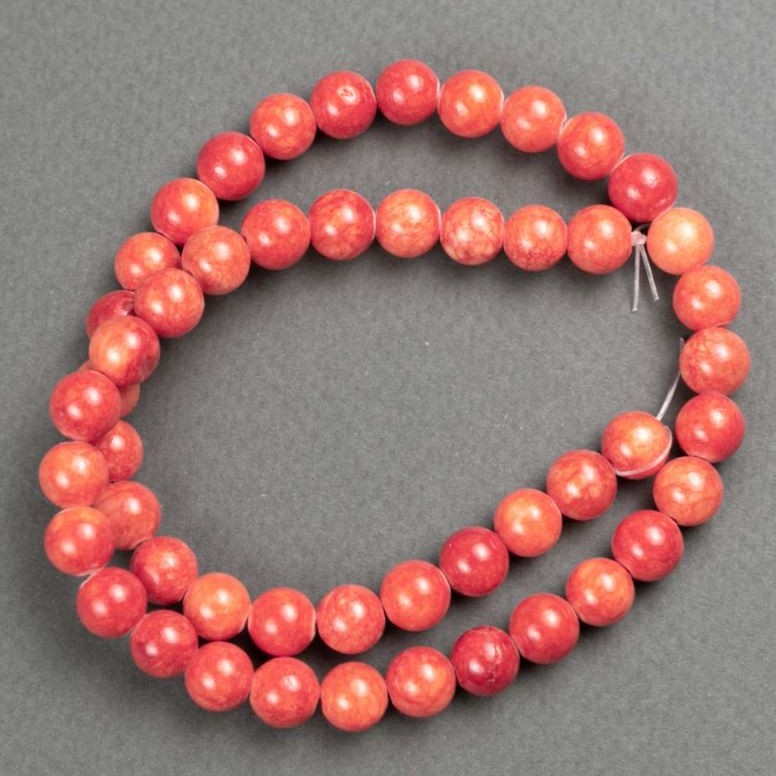 Beads Coral (plastic acrylic) on thread smooth round bead, diameter 8.5 mm±, length 40 cm ±