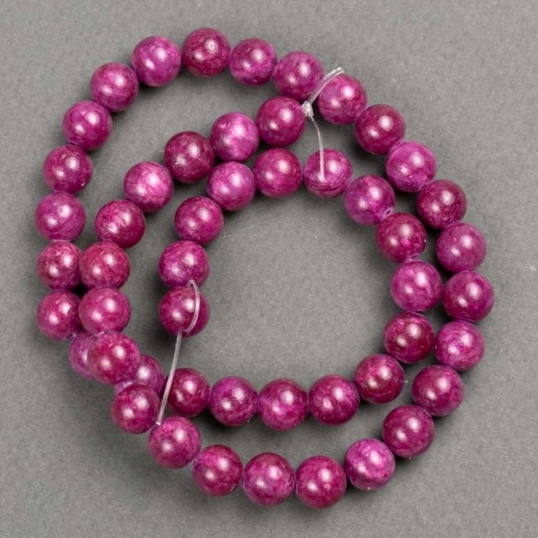 Beads on thread - Tinted Quartz (plastic) single bead, scarlet smooth sphere, diameter 8mm, length 40cm