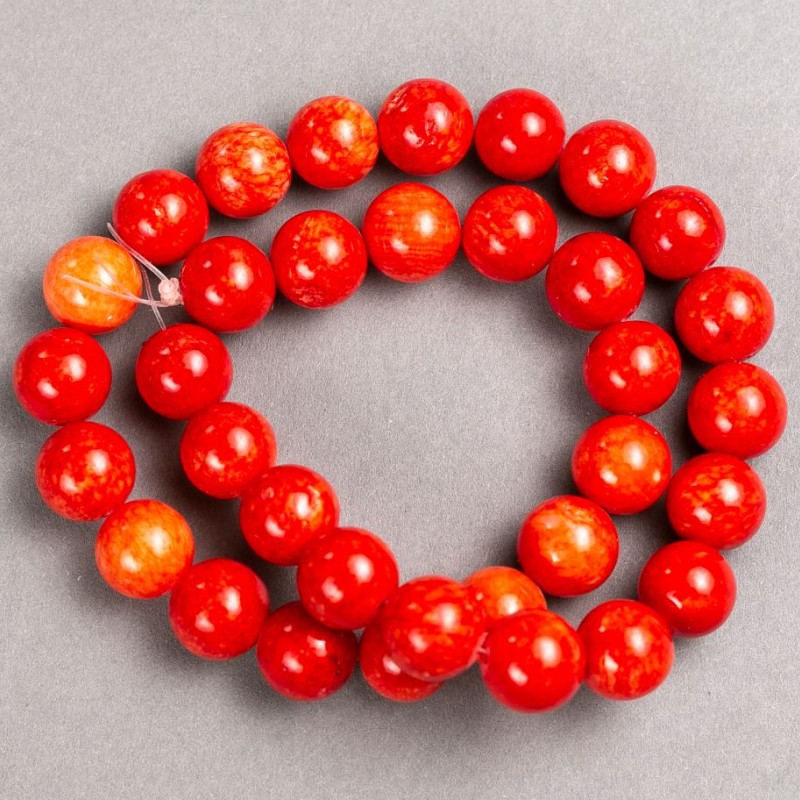 Beads Coral (artificial acrylic) on thread, smooth round bead, diameter 12.5 mm±, length 40 cm ±