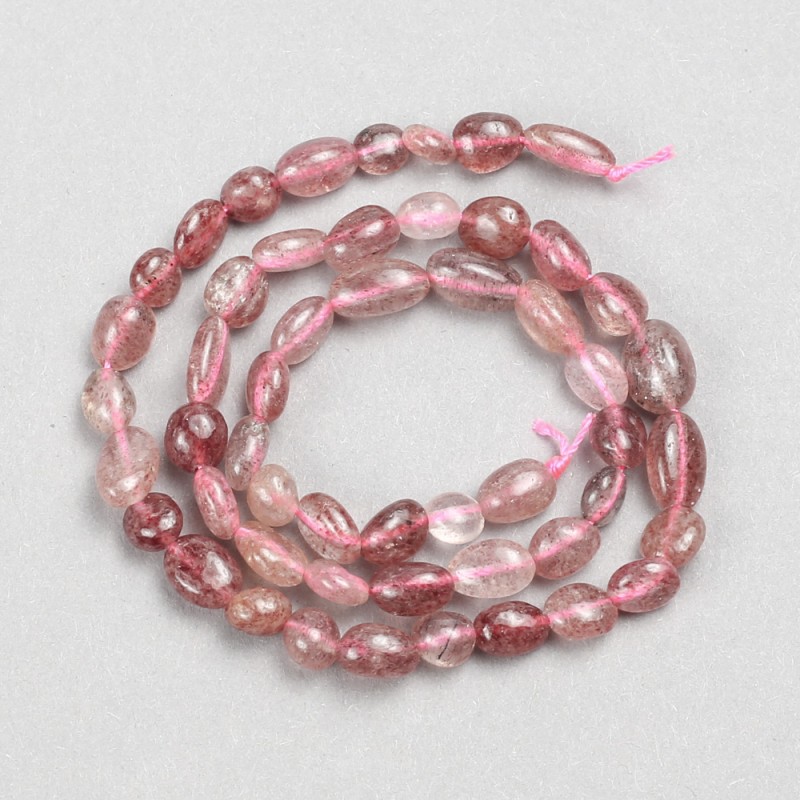 Natural Stone Beads Strawberry Quartz Tumbled, 8x6mm, length 39cm