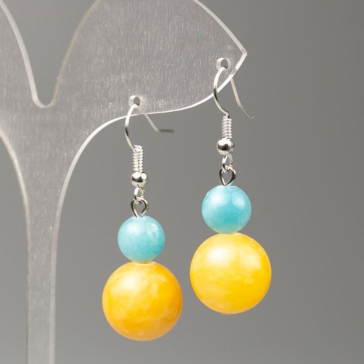 Earrings Aquamarine and Citrine (simulation acrylic), diameter 14mm, 8mm min, length 41mm