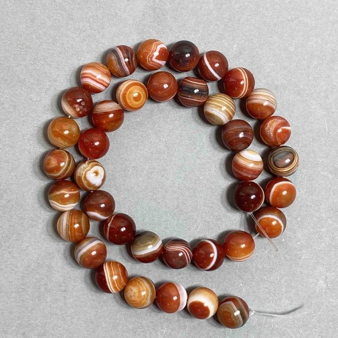 Agate Beads on Thread, Natural Stone, Smooth Round Bead, 10 mm diameter, 40 cm length