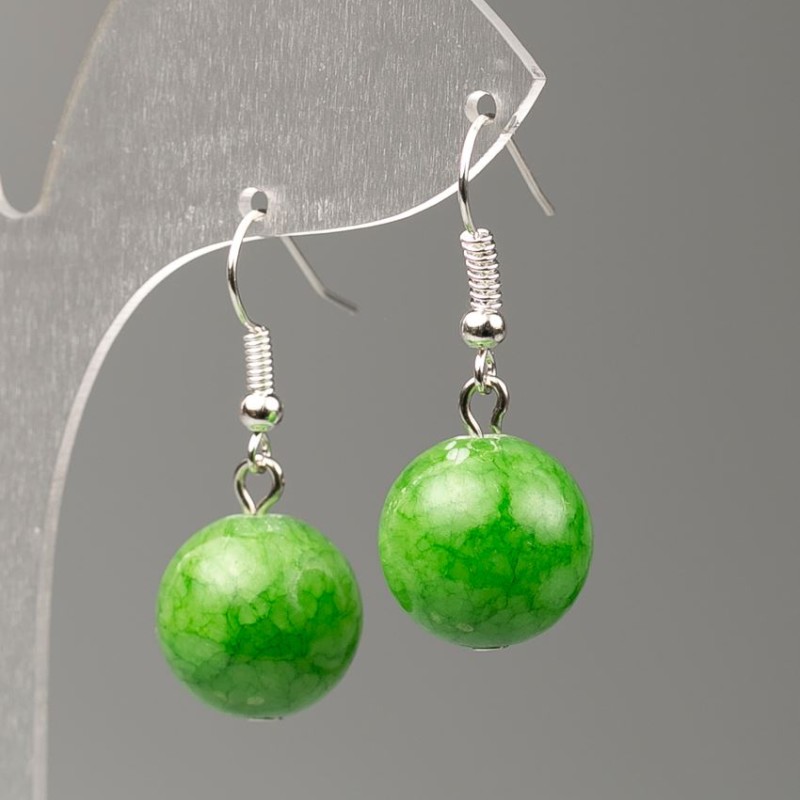 Earrings Chrysoprase (artificial acrylic), 14mm ball diameter, 35mm total length