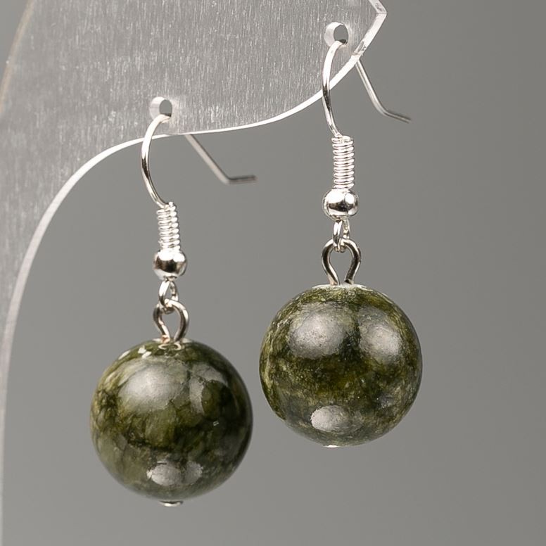 Earrings - Tone-up Quartz (plastic/acrylic stud) dark green, 14mm diameter, 35mm length
