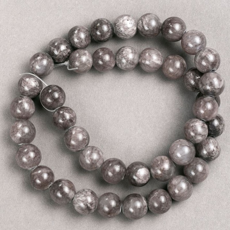 Beads on Thread, Tinted Quartz (plastic acrylic) dark gray smooth sphere, diameter 10.5 mm±, length 40 cm ±