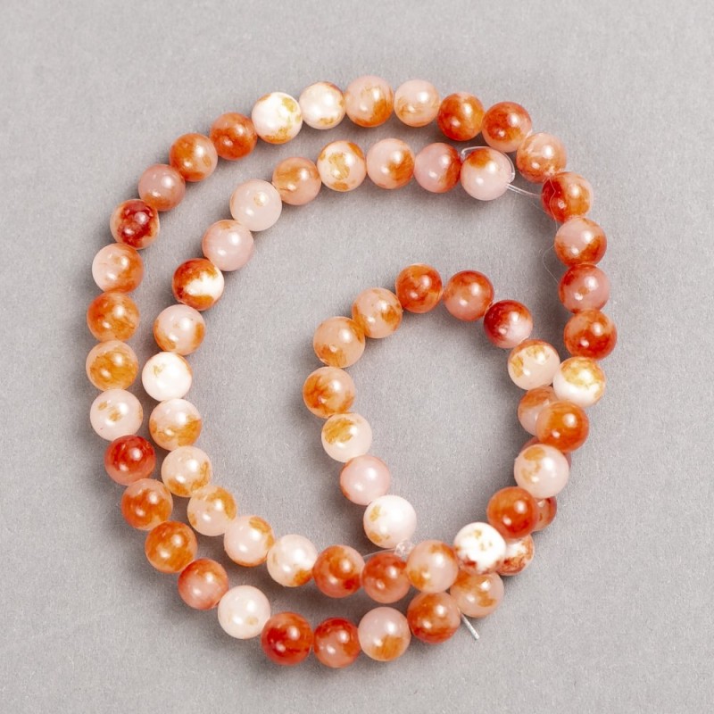 Acrylic Beads 'Carnelian' White-Translucent Rust on String, Smooth Round Beads 6mm ±, Length 40cm ±