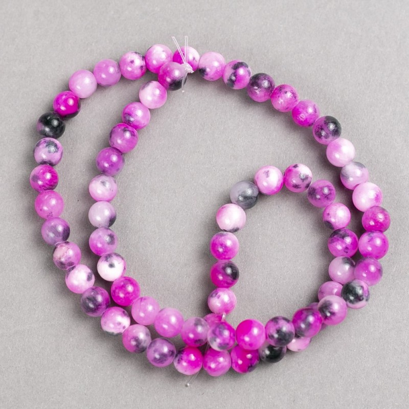 Beads raspberry-gray-white "Agate" (imitation acrylic) on a thread smooth round, diameter 6mm±, length 40cm +