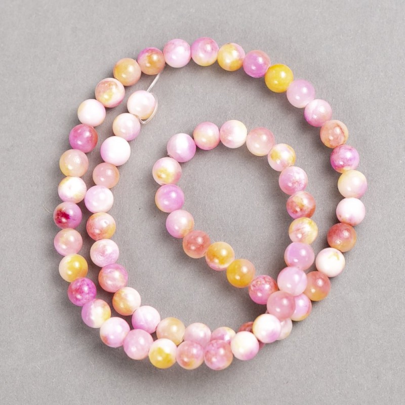 Acrylic Beads Rosy Yellow White "Rhodonite" (individual, acrylic) on thread, smooth bead, diameter 6mm±, length 40cm+