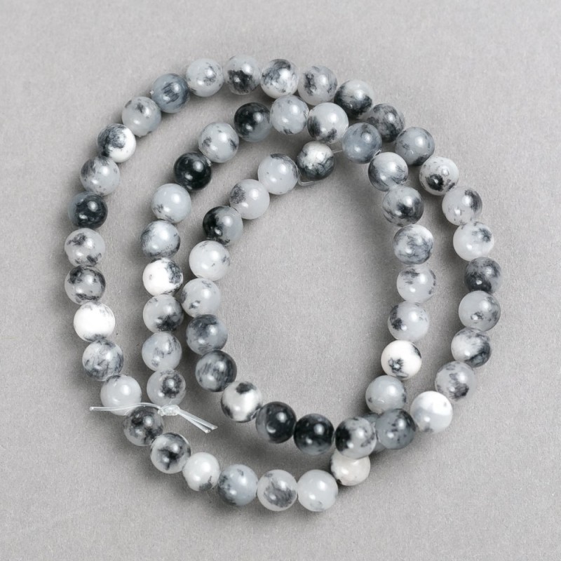 Beads, Gray-White Transparent "Hairy Quartz" (single acrylic) on a fishing line, smooth ball, diameter 6mm±, length 40cm ±
