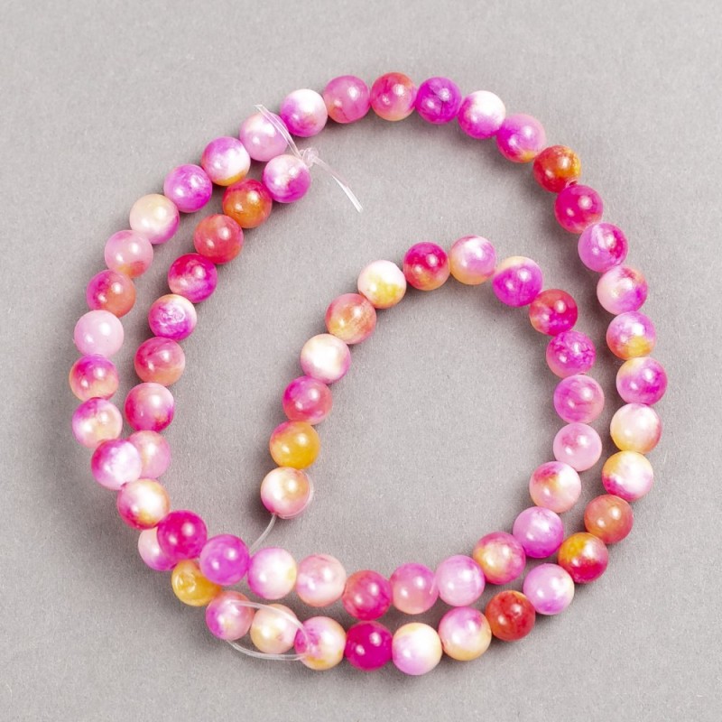 Beads raspberry-yellow-white "Agate" (synthetic acrylic) on beading wire smooth round, diameter 6mm±, length 40cm +