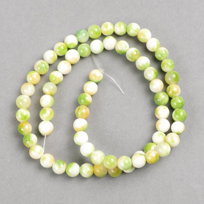 Green-Yellow-White Agate Beads (plastic/acrylic) on a thread, smooth round bead, diameter 6mm±, length 40cm ±