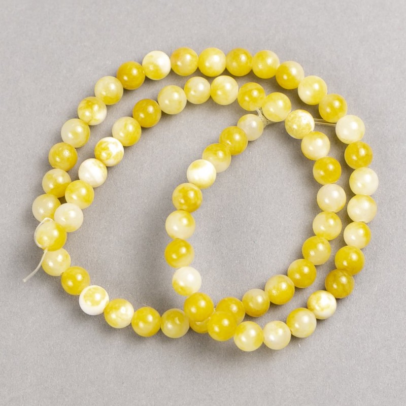 Jadeite Beads Yellow-Lemon White 6mm Acrylic One-Hawn on Thread Smooth Round Beads ±40cm