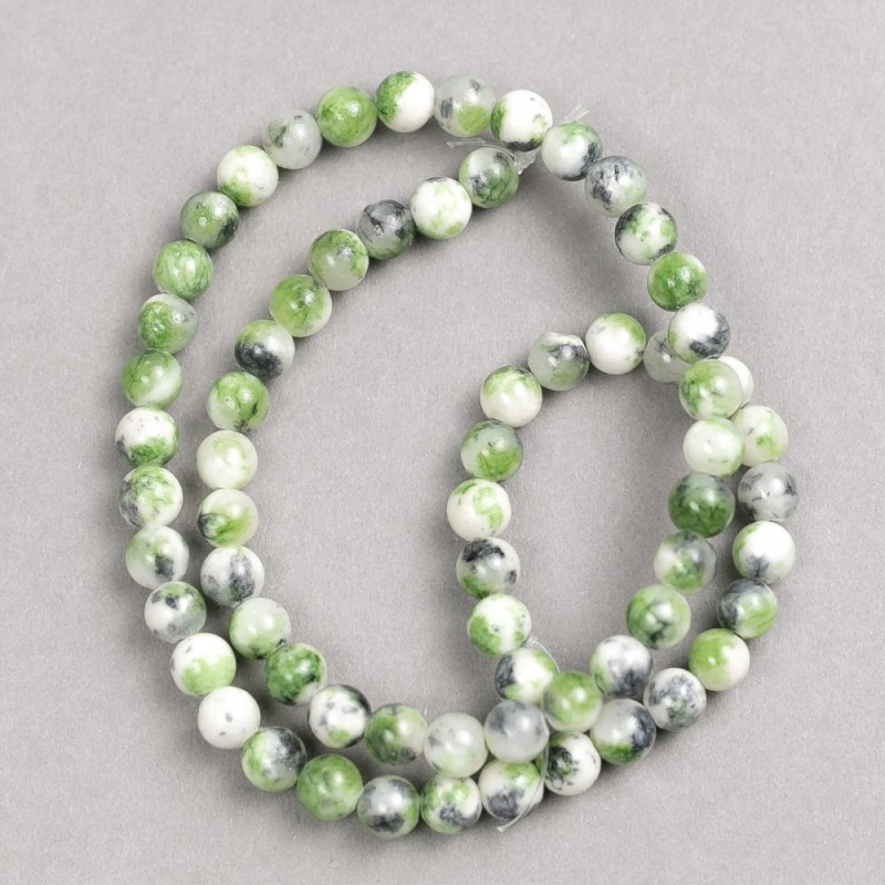 Beads Green-Gray-White “Agate” (artificial acrylic) on a fishing line with smooth round beads, diameter 6mm±, length 40cm ±