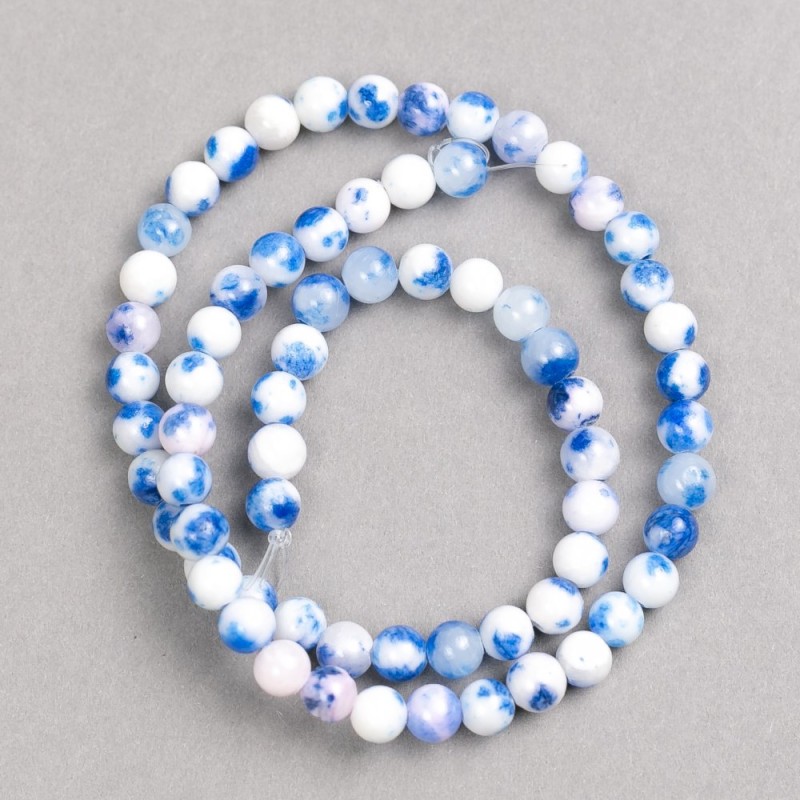 Blue-white Beads "Sodalite" (artificial acrylic) on thread, smooth round bead, diameter 6mm±, length 40cm ±