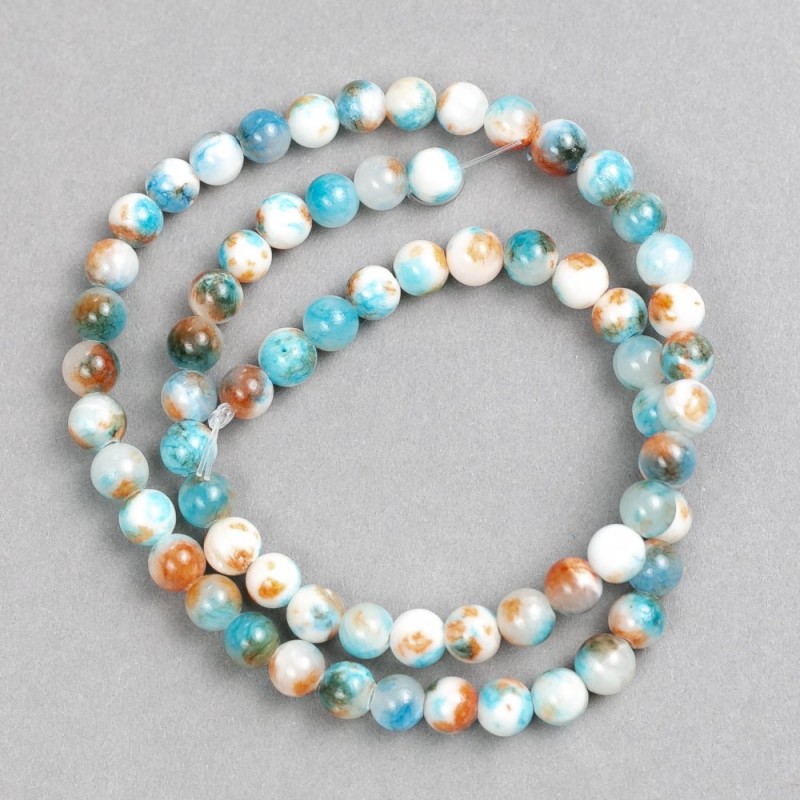 Beads white-blue-brown "Agate" (plastic acrylic individual) on a thread smooth ball, diameter 6mm±, length 40cm ±