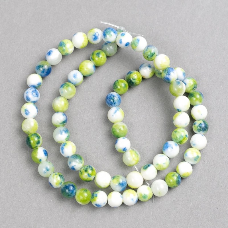 Green-Blue-White Agate Beads (Plastic Acrylic) on Thread, Smooth Round Beads 6 mm ±, Length 40 cm ±
