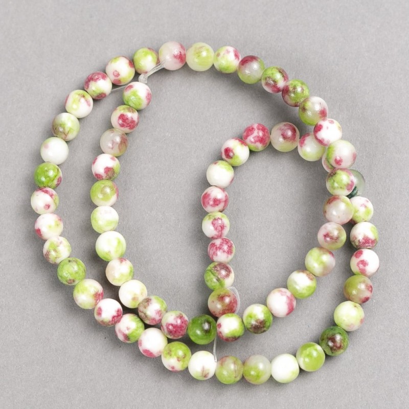 Green teal pink white Turquoise-like Acrylic Beads on Thread, Smooth Round 6mm, 40cm length
