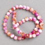 Beads Raspberry-White-Orange Agate (piece) on thread, smooth ball, diameter 8mm±, length 40cm ±