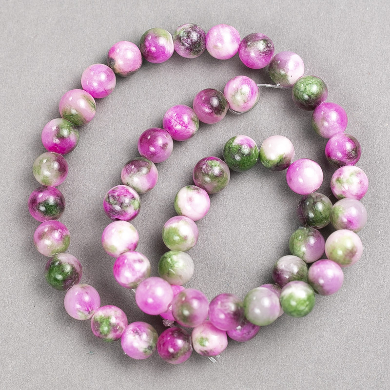 Beads raspberry-gray-green 'Agate' (artificial acrylic) on a thread smooth round 8mm±, length 40cm +