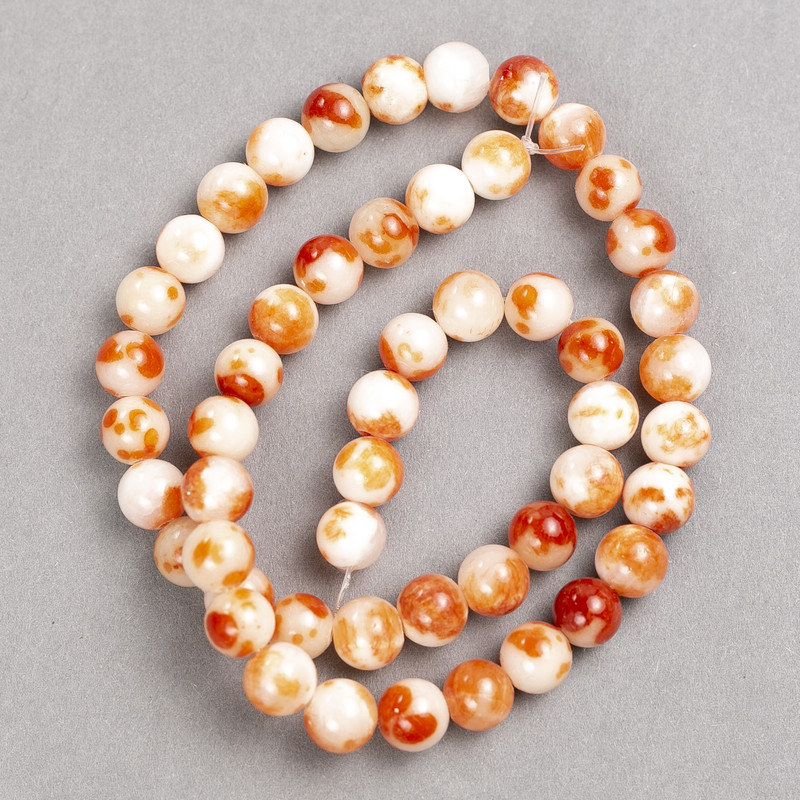 Beads white translucent-amber “Carnelian” (artificial acrylic) on a thread, smooth round, 8mm diameter, length 40cm ±