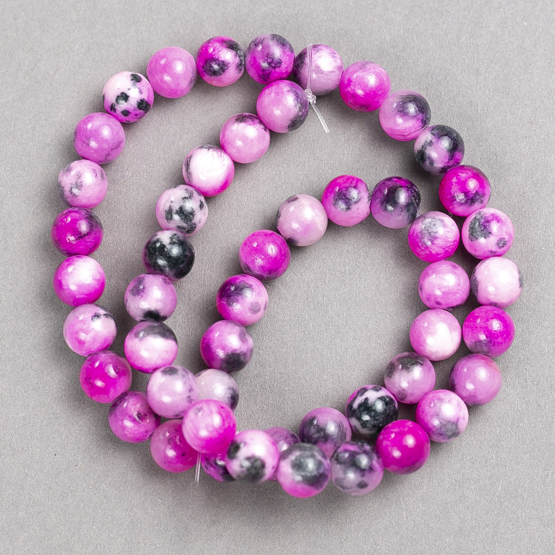 Beads Raspberry Gray-White "Agate" (plastic/acrylic, on thread) smooth round bead, 8mm diameter ±, length 40cm ±