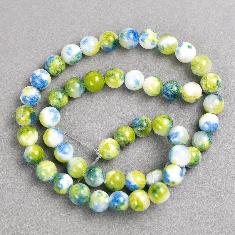 Green-Blue-White Agate Beads (Plastic Acrylic) on Thread Smooth Round 8mm ±, Length 40cm ±