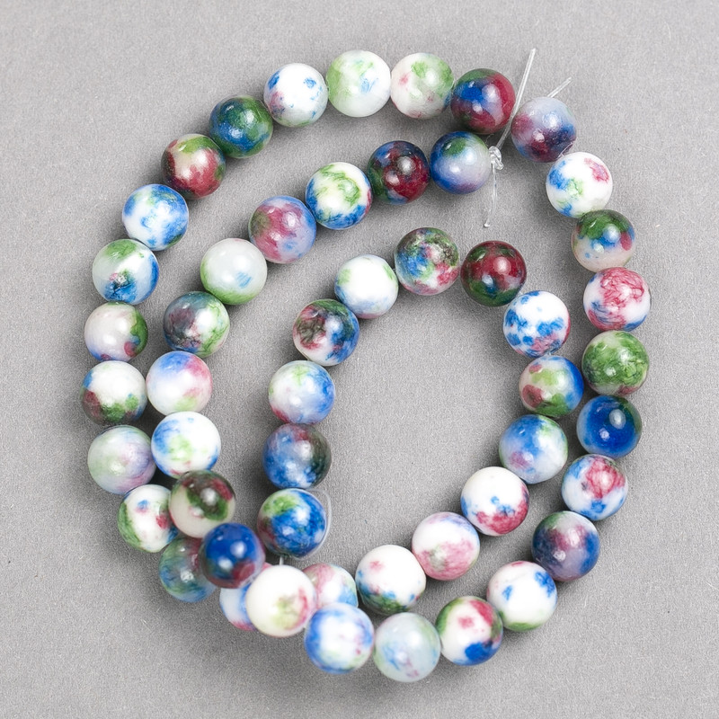 Beads Multicolor dark pink blue white green "Agate" (artificial acrylic) on thread smooth round bead, 8mm± dia