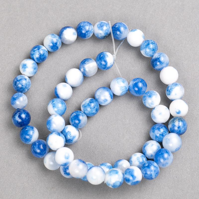 Blue-white beads "Sodalite" (artificial acrylic) on thread, smooth round bead, diameter 8mm±, length 40cm ±