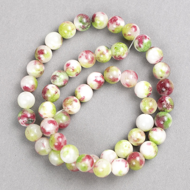 Green dark pink white Turmaline Beads on String, 8mm Round, total length 40cm, acrylic