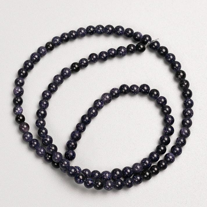 Beads on Thread from Natural Stone Aventurine Blue Sand Night Cairo, smooth round 4mm diameter, 37cm length +
