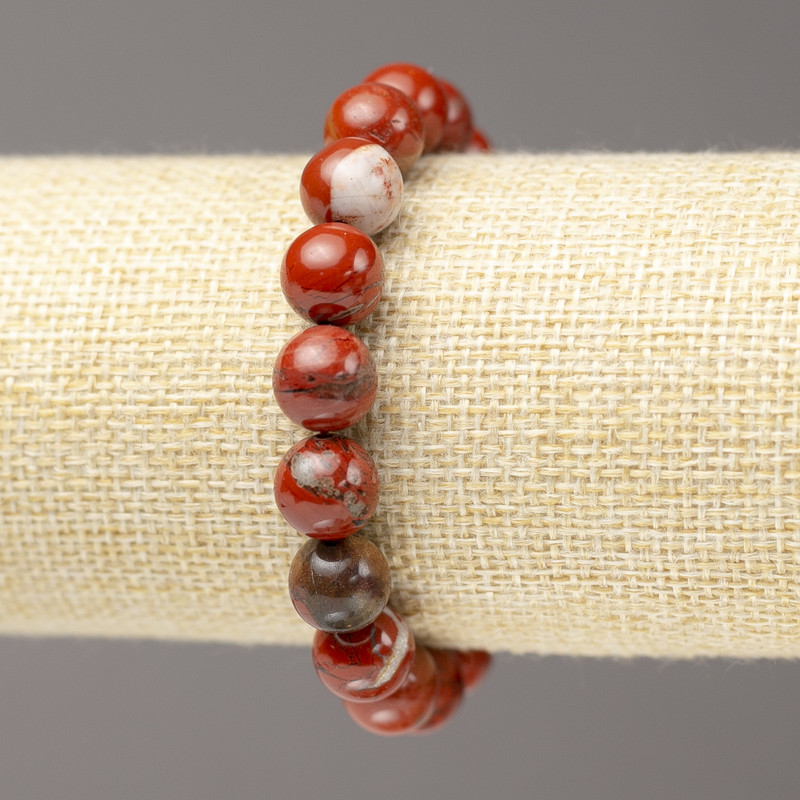 Elastic Bracelet Red Jasper Beads 10mm Diameter, 18cm+ Length