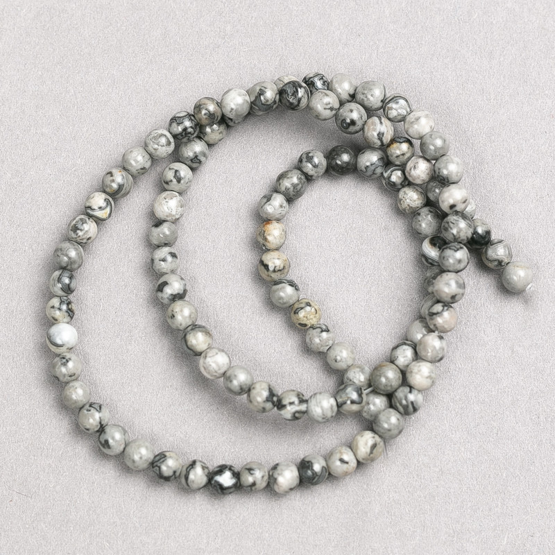 Jasper Beads Oceanic Gray on Thread, Smooth Round Beads 4mm Diameter, 38cm+ Length