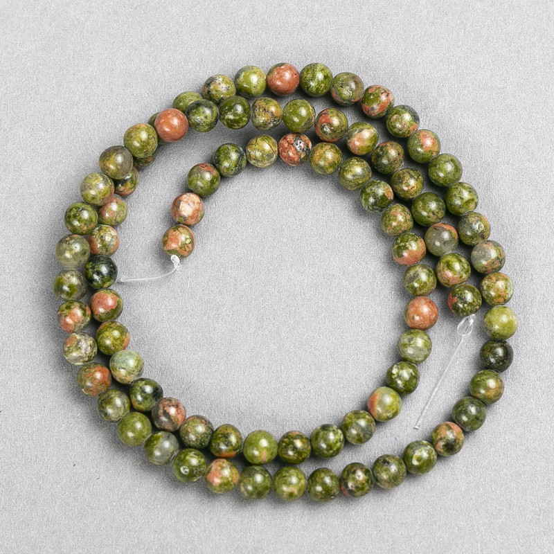 Jasper Unakite Geotropes Beads on Thread Smooth Ball, 4mm diameter, L38 cm+
