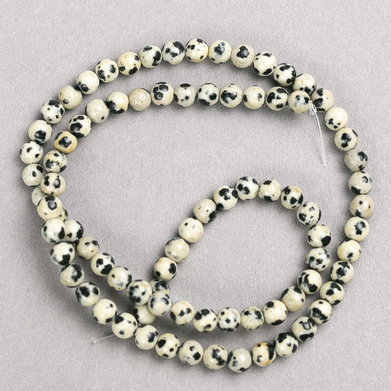 Jasper Dalmatian Beads on Thread, smooth round bead, diameter 4–5 mm, length 38 cm ±