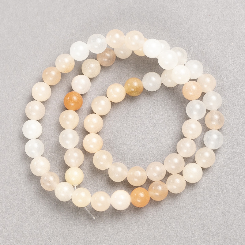 Selenite Beads on Thread, Smooth Round, diameter 6.5 mm ±, length 38 cm ±