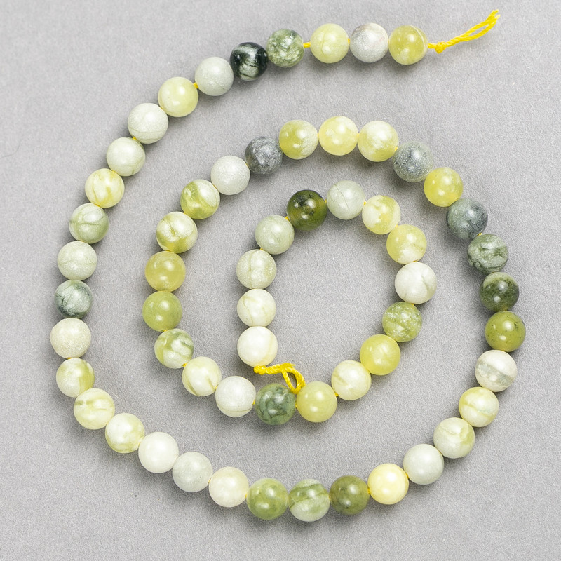 Ophite Beads (artificial acrylic) on thread smooth ball, diameter 6.5mm, length 38cm