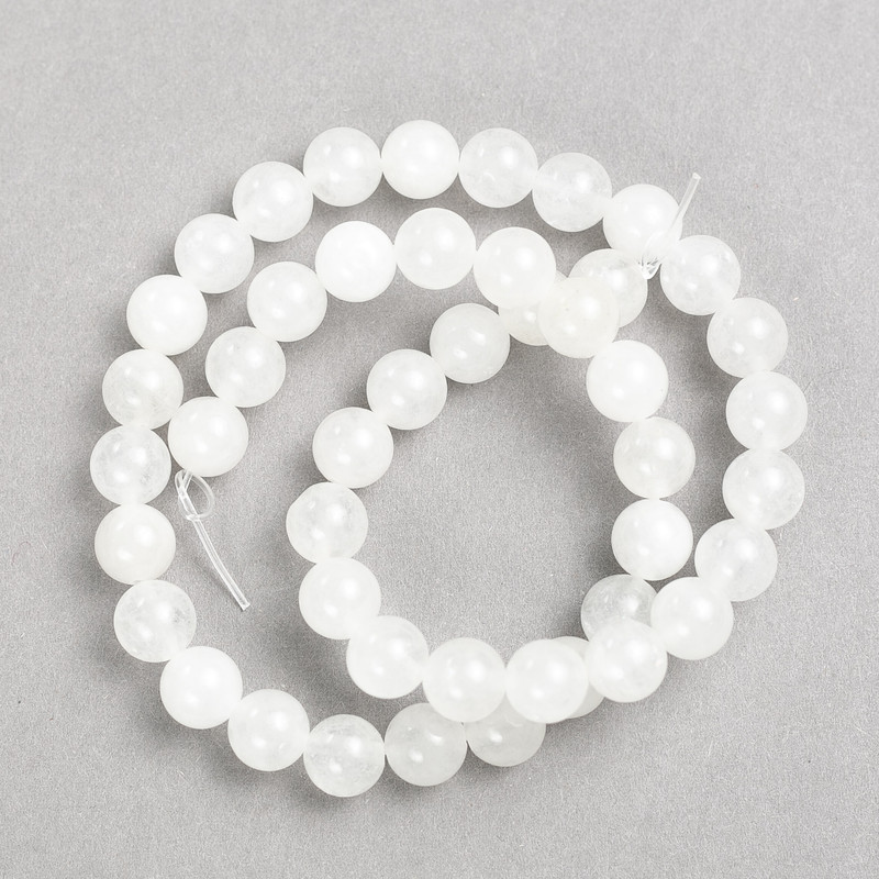 White Quartz Beads on Thread Smooth Round 8mm ±, Necklace Length 37cm ±