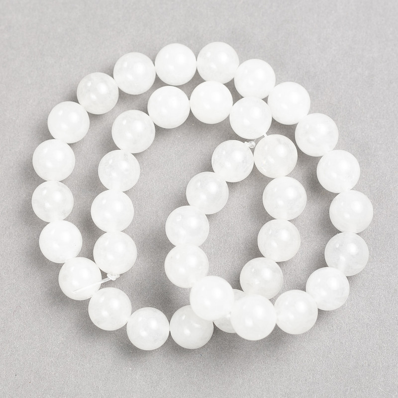 White Quartz Beads on Invisible Thread, Smooth Round Bead, diameter 10mm±, length 38cm±