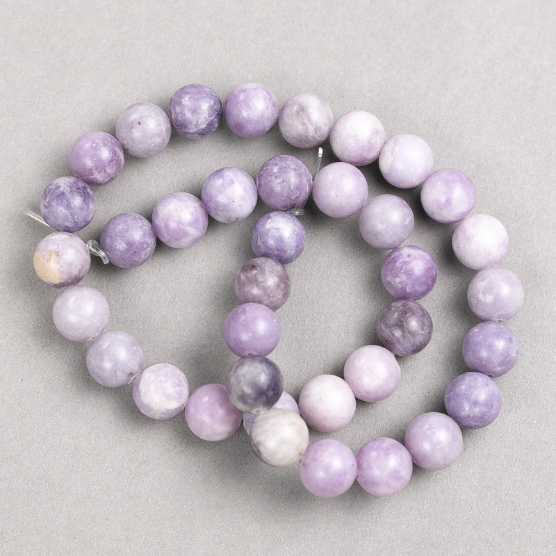 Lepidolite Beads on Thread, smooth rounds, diameter 10.5 mm±, length 38 cm±
