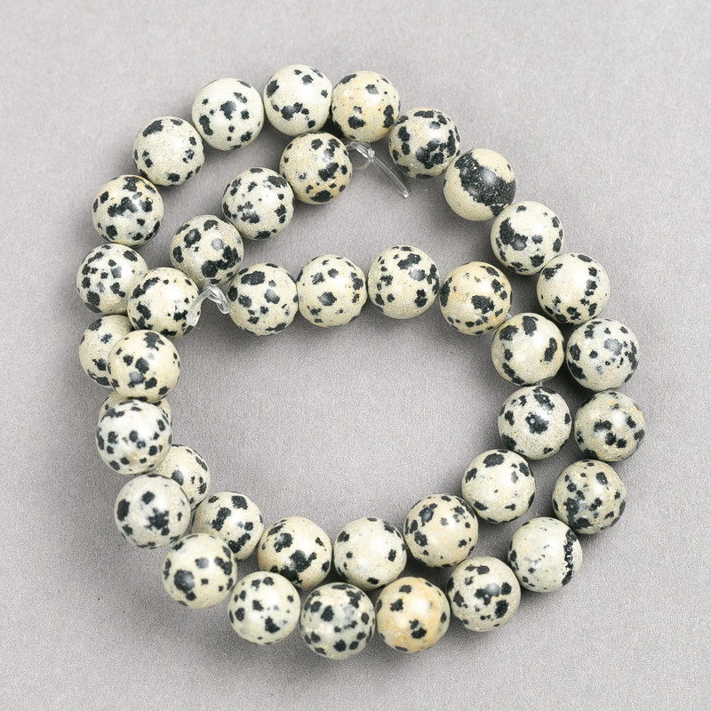Jasper Dalmatian Beads on Thread Smooth Round Bead, 10mm diameter ±, Length 38cm ±
