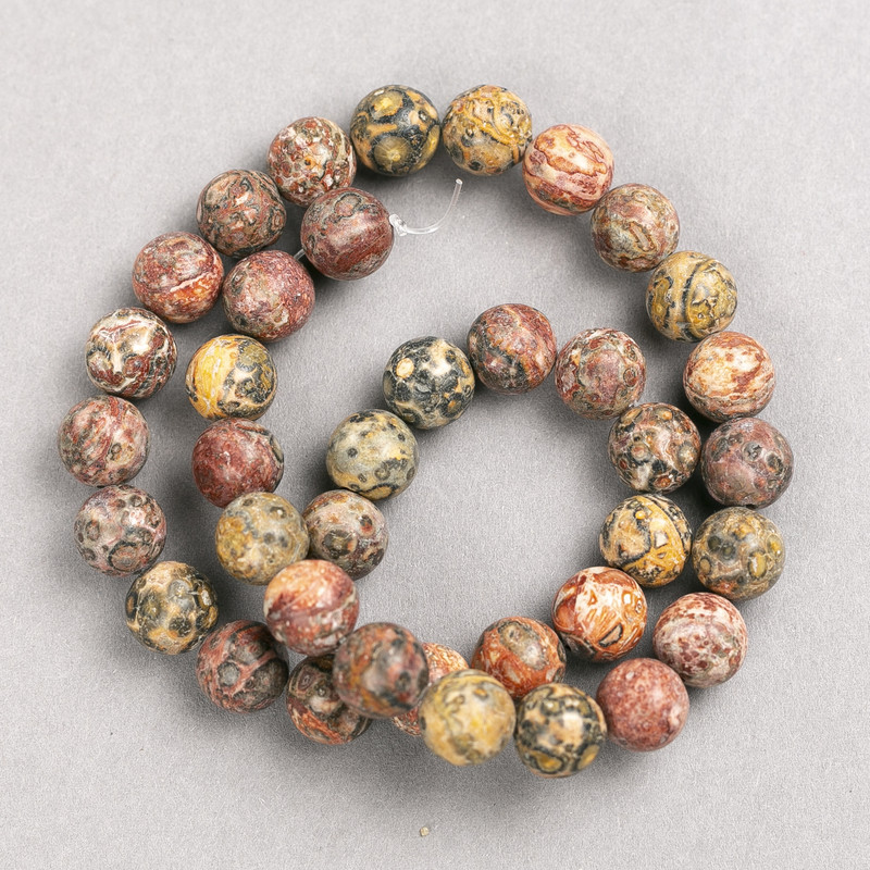 Leopard Jasper Beads on Thread, Smooth Round 10mm, Length 38cm