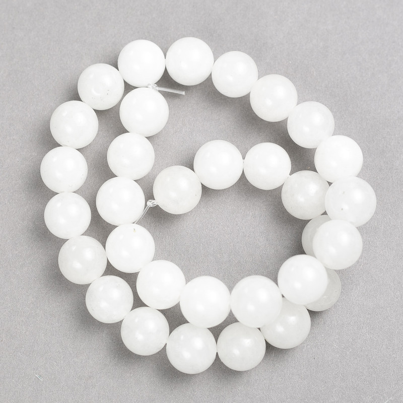 White Quartz Beads on Thread, Smooth Round Bead Diameter 12mm ±, Length 38cm ±