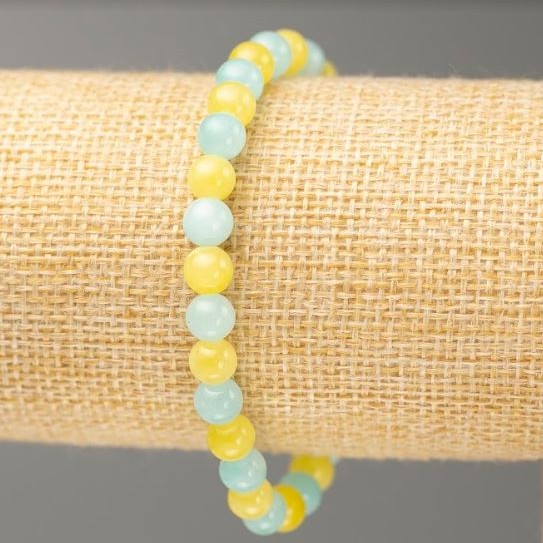 Elastic bracelet with Aquamarine and Citrine (imitation acrylic), diameter 6.5 mm ±, length 18 cm ±