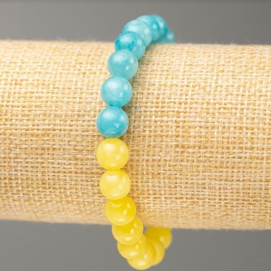 Bracelet on elastic with Aquamarine and Citrine (artificial acrylic beads), diameter 8.5mm±, length 18cm±