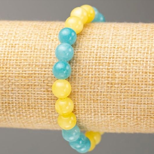 Bracelet on elastic with Aquamarine and Citrine (artificial acrylic beads), diameter 8.5mm+-, length 18cm+-
