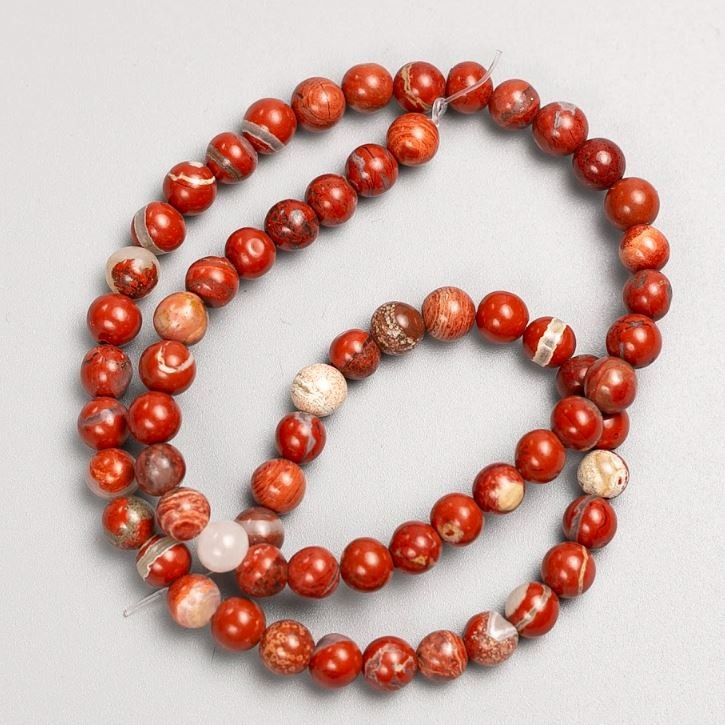 Red Jasper Beads on Thread, natural stone, diameter 6.5 mm ±, length 38 cm ±