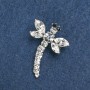 Dragonfly Brooch Silver Metal, White Rhinestones 36x28mm+