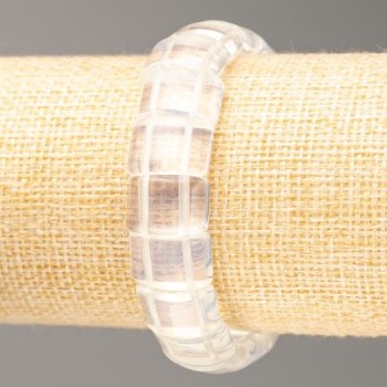 Elastic Bracelet Moonstone (synthetic) with Rock Crystal, rectangular links, 15x10.5 mm +-, length 18.5 cm+-