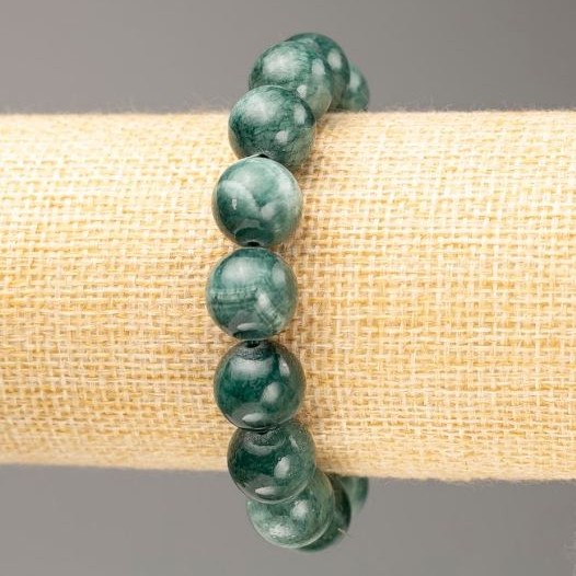 Elastic bracelet Violet-tinted quartz (acrylic artificial) in Verdite smooth bead, diameter 12.5 mm±, length 18 cm±