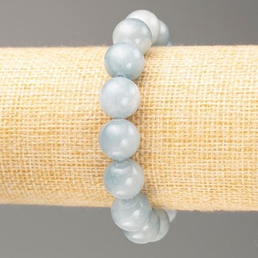 Elastic Aquamarine Bead Bracelet (imitation acrylic) Smooth round beads, diameter 12.5 mm ±, length 18 cm ±